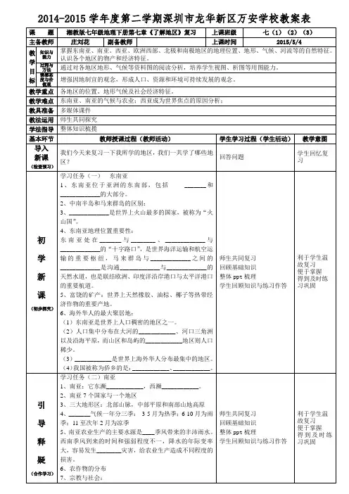 湘教版七年级地理下册第七章《了解地区》复习庄刘花