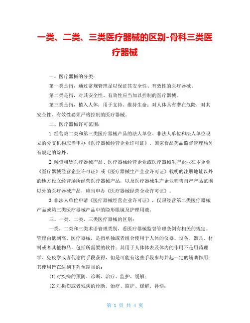 一类、二类、三类医疗器械的区别骨科三类医疗器械