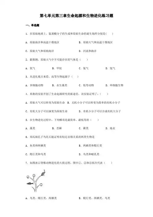 人教版八年级下册7.3生命起源和生物进化  练习试题