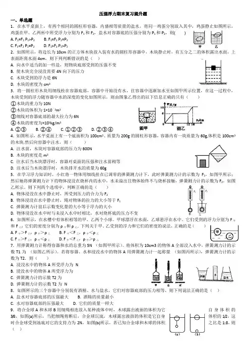 苏科版八年级下册第十章压强浮力期末复习提升题(无答案)