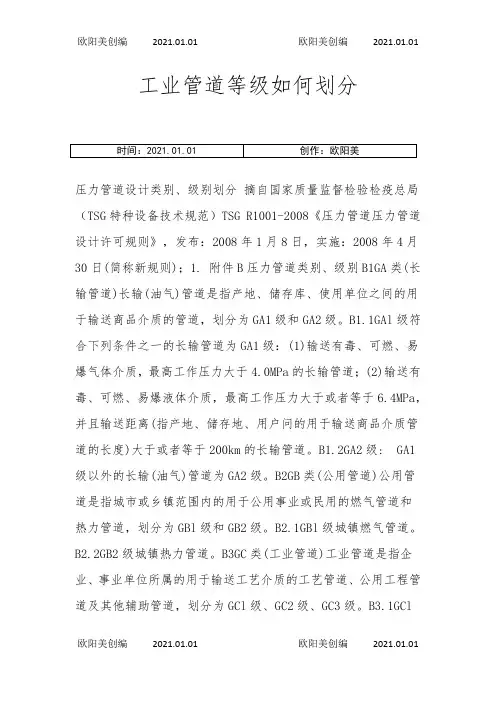 工业管道等级如何划分之欧阳美创编