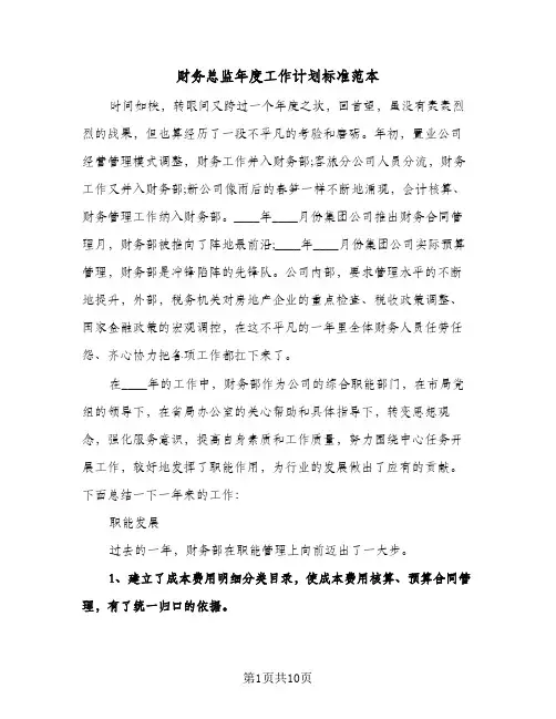 财务总监年度工作计划标准范本(三篇)