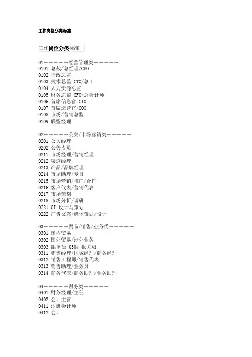 (完整版)岗位分类大全