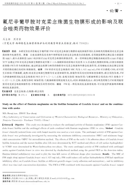 氟尼辛葡甲胺对克柔念珠菌生物膜形成的影响及联合唑类药物效果评价