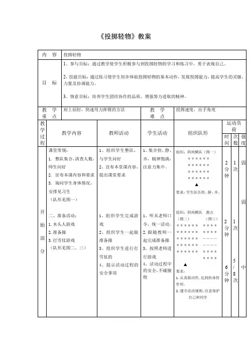新人教版一至二年级体育《基本身体活动  4.单手正对投掷方向持小垒球(小沙包)掷远与游戏》公开课教案_3