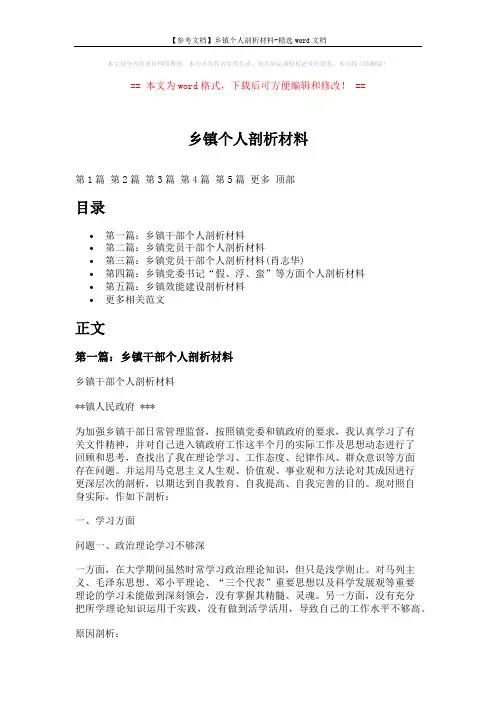【参考文档】乡镇个人剖析材料-精选word文档 (13页)