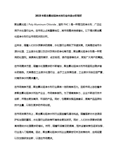 2023年聚合氯化铝净水剂行业市场分析现状