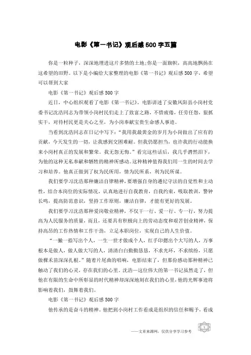 电影《第一书记》观后感500字五篇