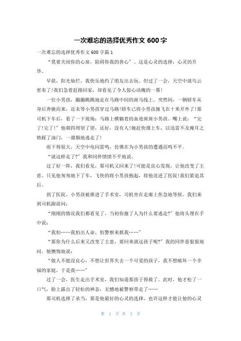 一次难忘的选择优秀作文600字