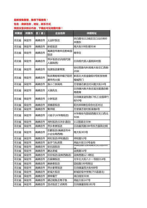 新版河北省保定市高碑店市酒店餐饮企业公司商家户名录单联系方式地址大全311家