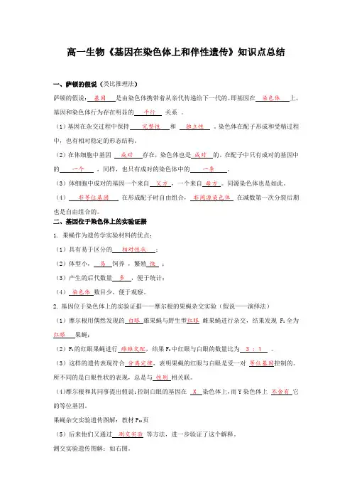 高一生物《基因在染色体上和伴性遗传》知识点总结