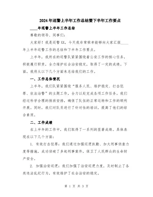 2024年巡警上半年工作总结暨下半年工作要点