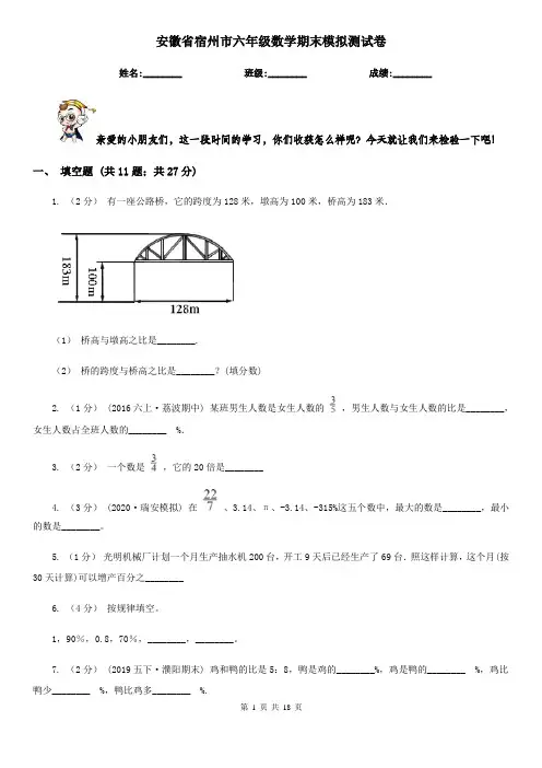 安徽省宿州市六年级数学期末模拟测试卷