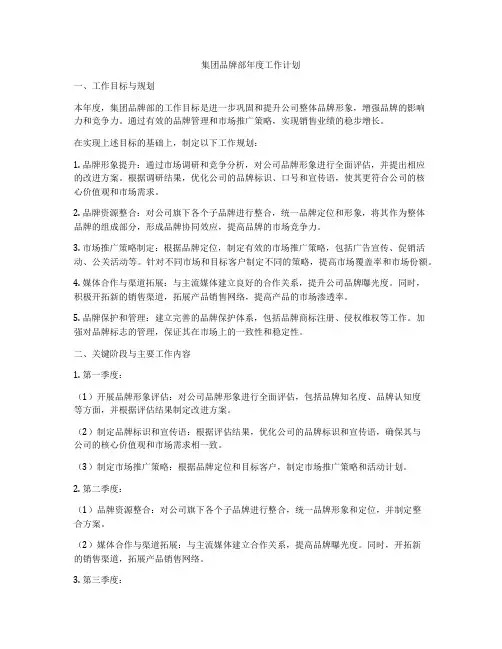 集团品牌部年度工作计划