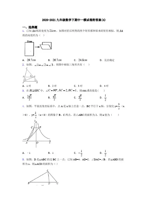 2020-2021九年级数学下期中一模试卷附答案(4)