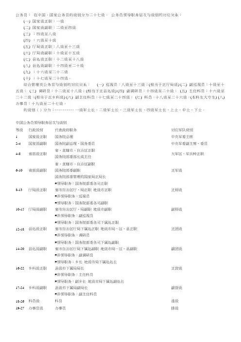 中国国家公务员的级别分为二十七级
