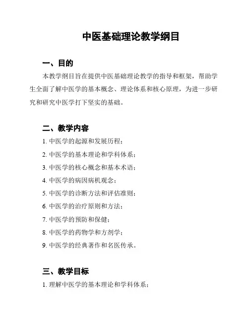 中医基础理论教学纲目