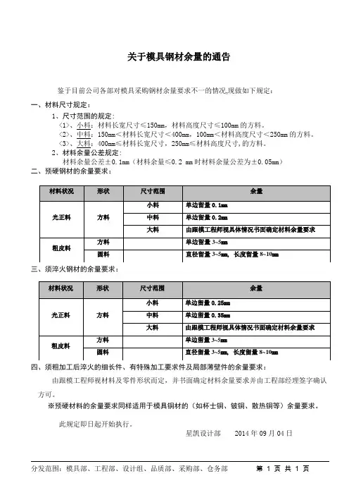 塑胶模具钢材订购余量规范