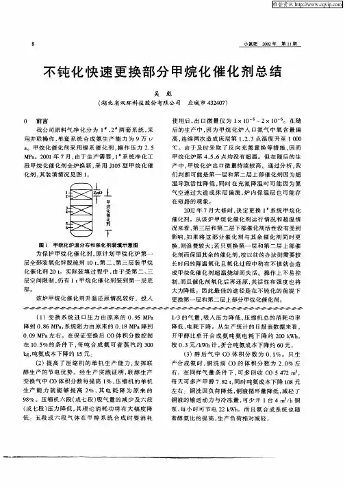 不钝化快速更换部分甲烷化催化剂总结
