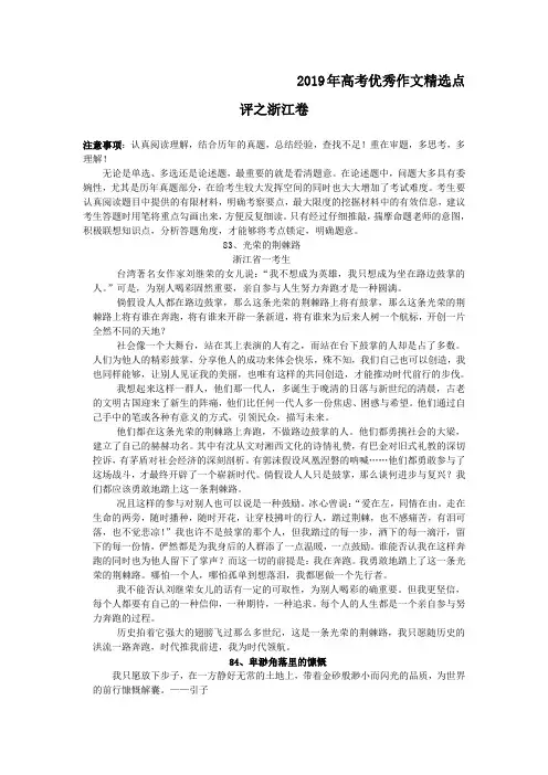 2019年高考优秀作文精选点评之浙江卷