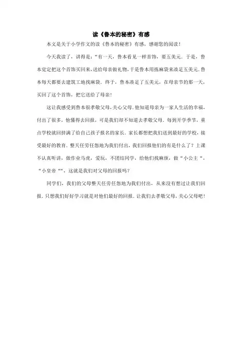 读《鲁本的秘密》有感_小学作文_5