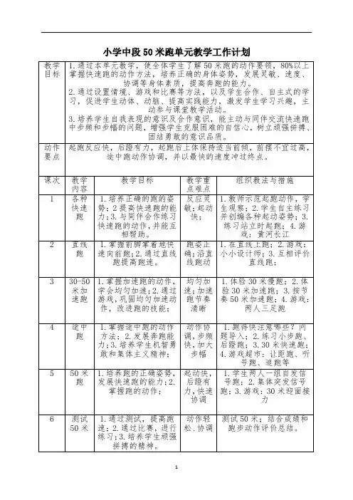 体育与健康人教3～4年级全一册中段50米跑体育课教案