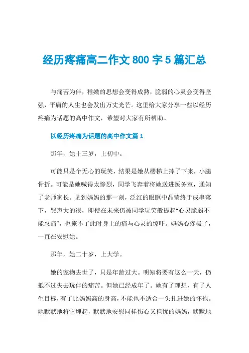 经历疼痛高二作文800字5篇汇总