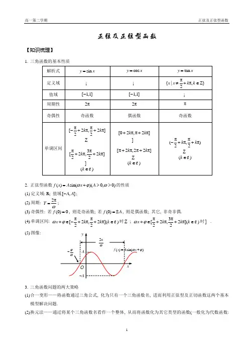 高一下学期—正弦及正弦型函数