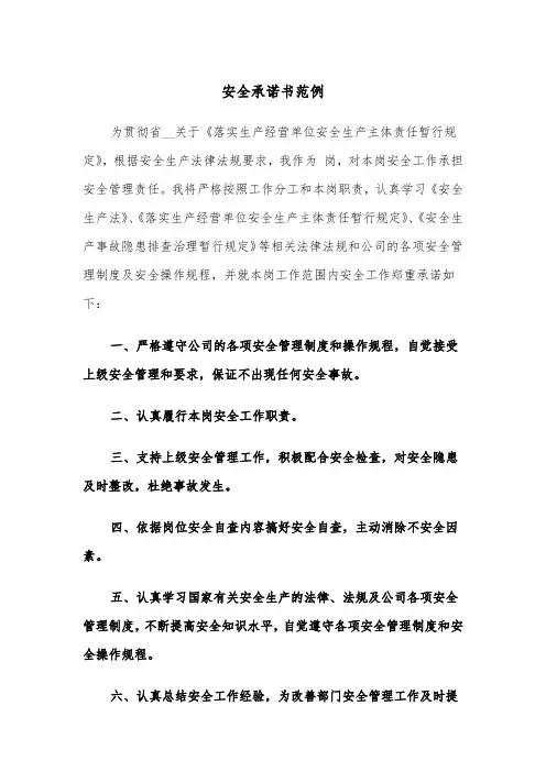 安全承诺书范例(3篇)