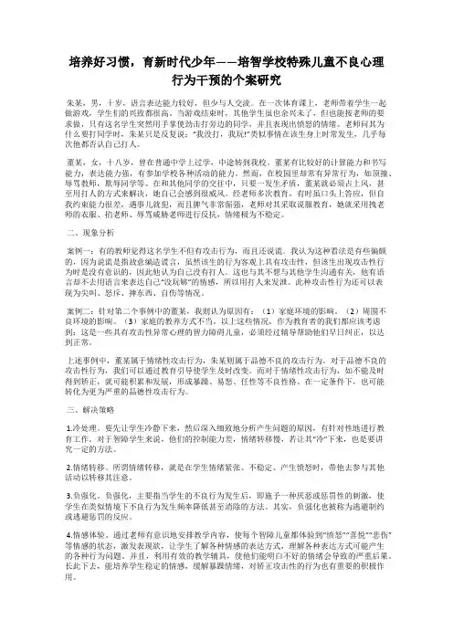 培养好习惯,育新时代少年——培智学校特殊儿童不良心理行为干预的个案研究