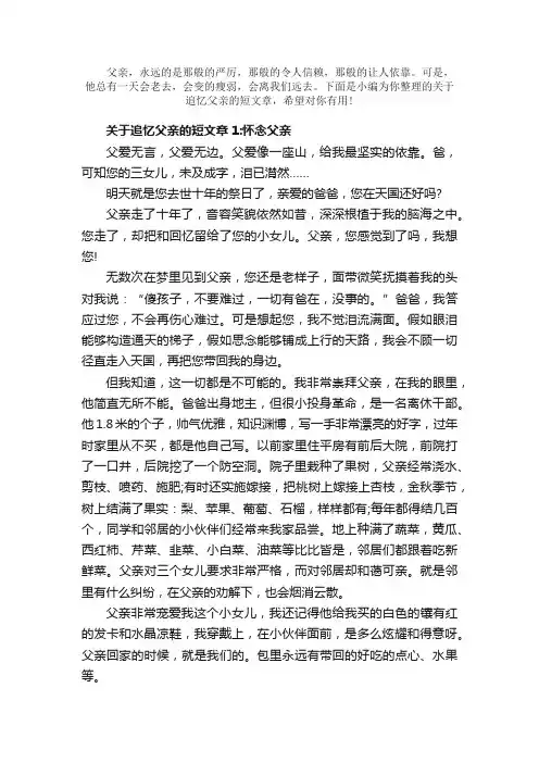 散文：追忆父亲的短文章