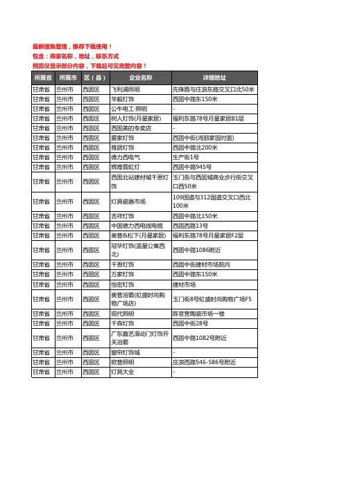 新版甘肃省兰州市西固区灯饰企业公司商家户名录单联系方式地址大全25家