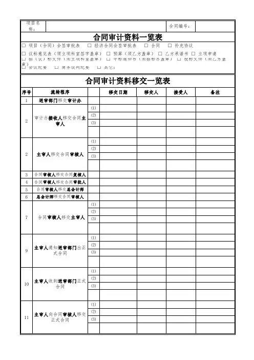 合同审计资料移交一览表
