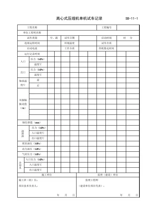 SB-11 离心式压缩机单机试车记录