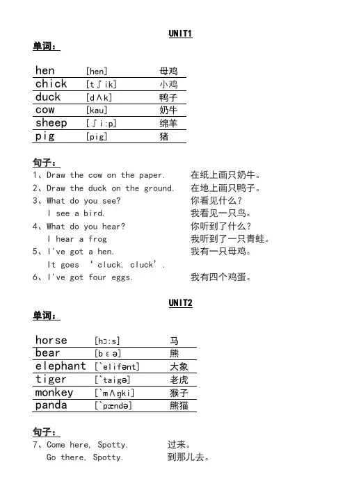 牛津英语上海版2B单词和句子