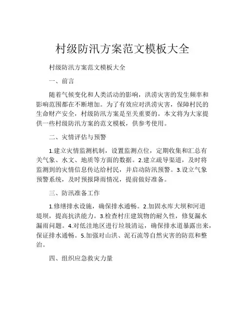 村级防汛方案范文模板大全
