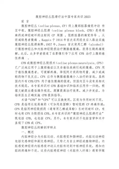 腹腔神经丛阻滞疗法中国专家共识2023
