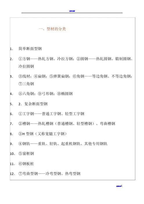 工程常用型钢分类