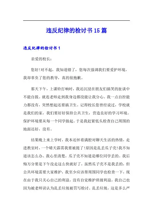 违反纪律的检讨书15篇