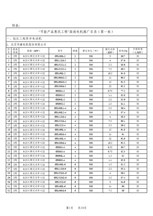 “节能产品惠民工程”高效电机推广目录(第一批)