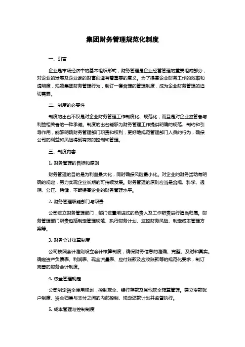 集团财务管理规范化制度