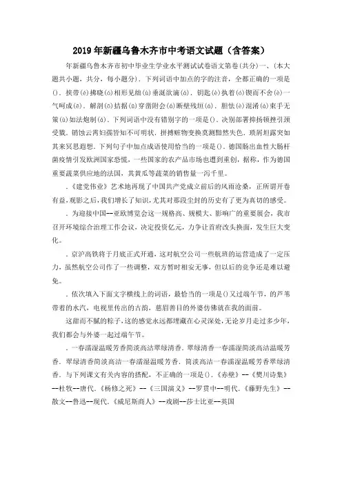 中考作文-2019年新疆乌鲁木齐市中考语文试题(含答案) 精品