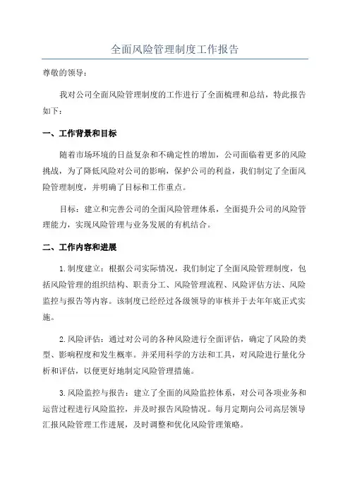 全面风险管理制度工作报告