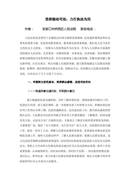 坚持能动司法,力行执法为民