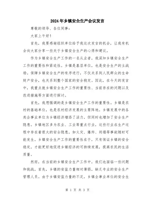 2024年乡镇安全生产会议发言