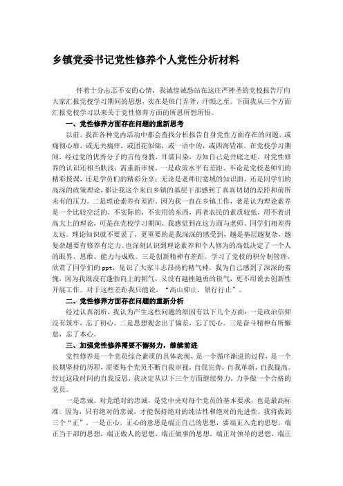 乡镇党委书记党性修养个人党性分析材料