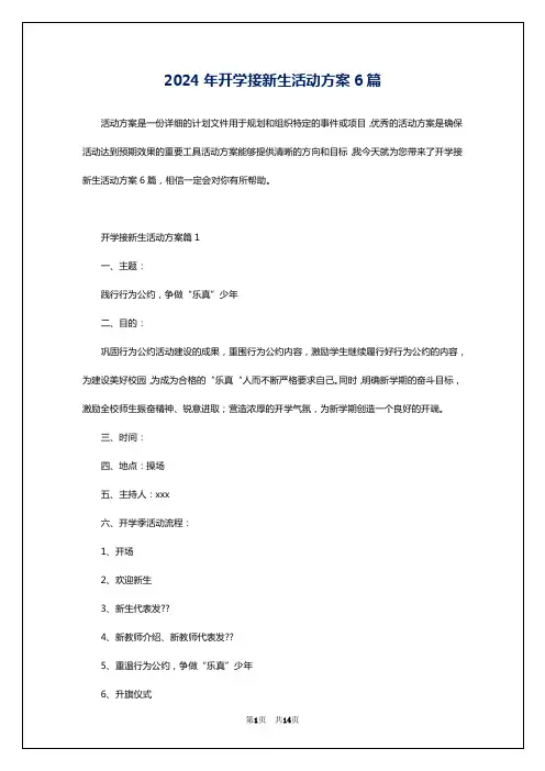 2024年开学接新生活动方案6篇