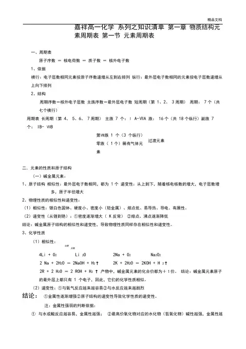 人教版化学必修二第一章知识点总结1