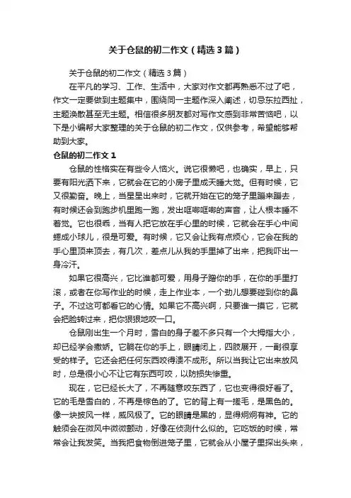 关于仓鼠的初二作文（精选3篇）