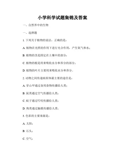 小学科学试题集锦及答案